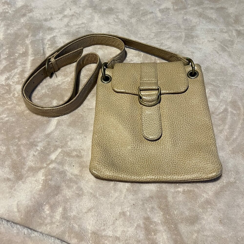 HOBO International Tan Pebble Leather Top Zip Pocket Crossbody Adjustable Strap